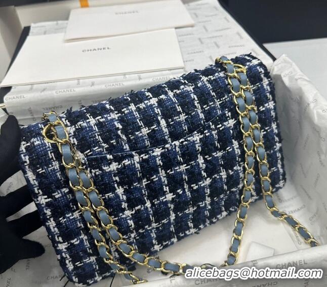 Promotional Chanel Classic Tweed Medium Flap Bag A01112 Navy Blue/White 2024