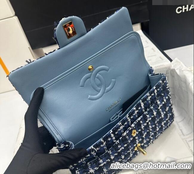 Promotional Chanel Classic Tweed Medium Flap Bag A01112 Navy Blue/White 2024