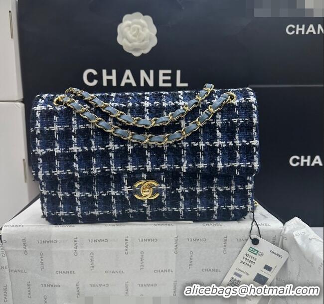 Promotional Chanel Classic Tweed Medium Flap Bag A01112 Navy Blue/White 2024