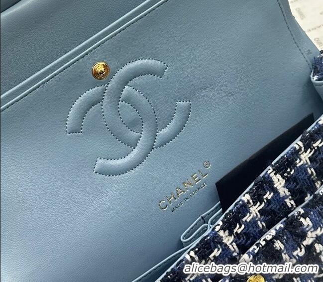 Promotional Chanel Classic Tweed Medium Flap Bag A01112 Navy Blue/White 2024