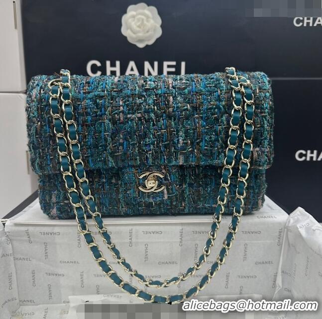 Good Taste Chanel Classic Tweed Medium Flap Bag A01112 Green 2024