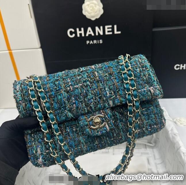 Good Taste Chanel Classic Tweed Medium Flap Bag A01112 Green 2024