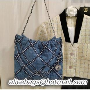 Good Quality Chanel Stitched Denim 22 Small Shopping Bag AS3260 Blue 2024