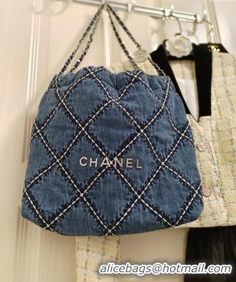 Good Quality Chanel Stitched Denim 22 Small Shopping Bag AS3260 Blue 2024