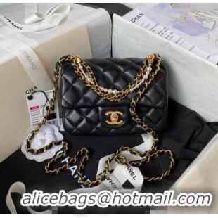 Low Cost Chanel Shiny Lambskin Mini Flap Bag with Chain and Pearls AS4385 Black 2024