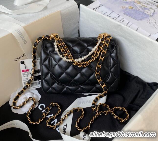 Low Cost Chanel Shiny Lambskin Mini Flap Bag with Chain and Pearls AS4385 Black 2024