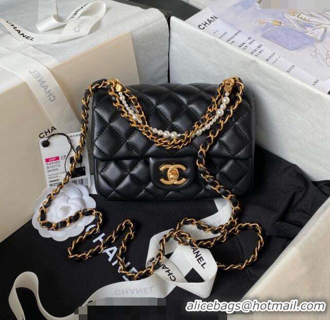 Low Cost Chanel Shiny Lambskin Mini Flap Bag with Chain and Pearls AS4385 Black 2024