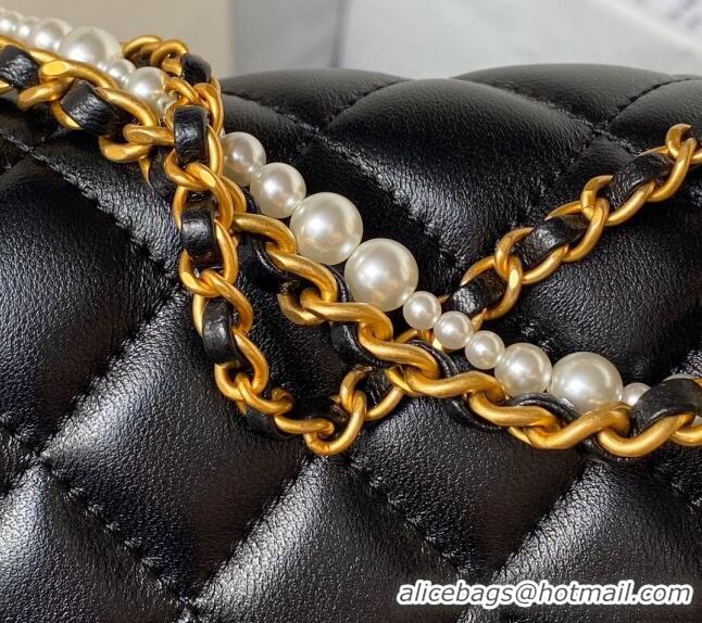 Low Cost Chanel Shiny Lambskin Mini Flap Bag with Chain and Pearls AS4385 Black 2024