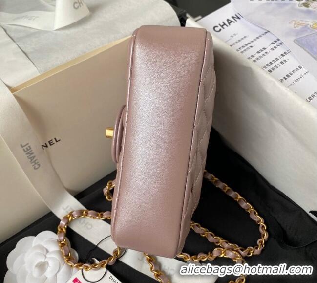 Top Quality Chanel Shiny Lambskin Mini Flap Bag with Chain and Pearls AS4385 Pink 2024