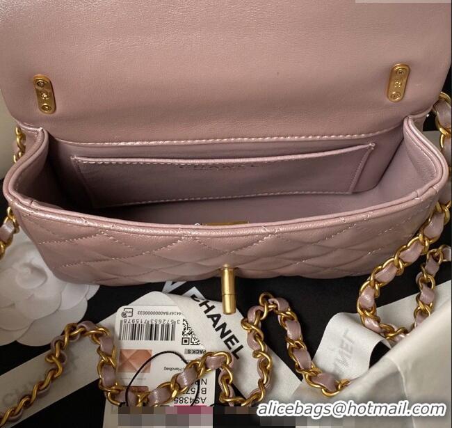 Top Quality Chanel Shiny Lambskin Mini Flap Bag with Chain and Pearls AS4385 Pink 2024