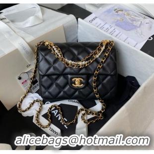 Famous Brand Chanel Shiny Lambskin Small Flap Bag with Chain and Pearls AS4384 Black 2024