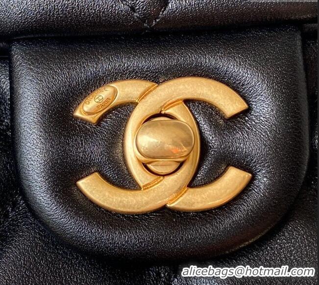 Famous Brand Chanel Shiny Lambskin Small Flap Bag with Chain and Pearls AS4384 Black 2024