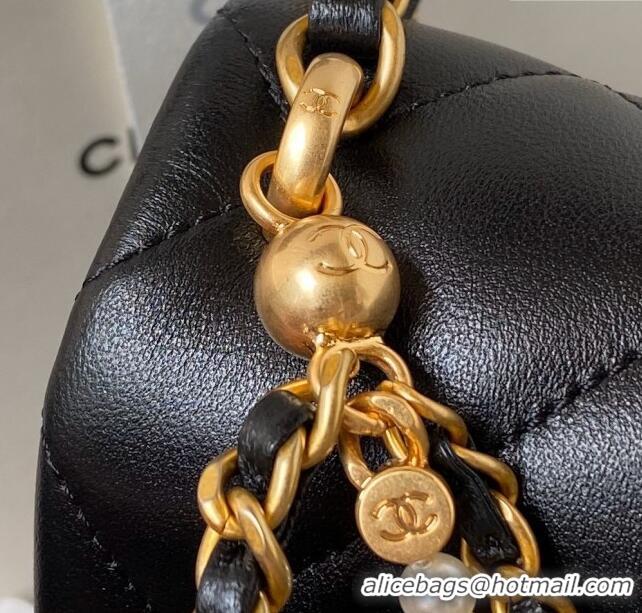 Famous Brand Chanel Shiny Lambskin Small Flap Bag with Chain and Pearls AS4384 Black 2024