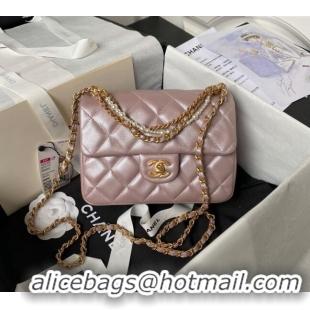 Top Design Chanel Shiny Lambskin Small Flap Bag with Chain and Pearls AS4384 Pink 2024