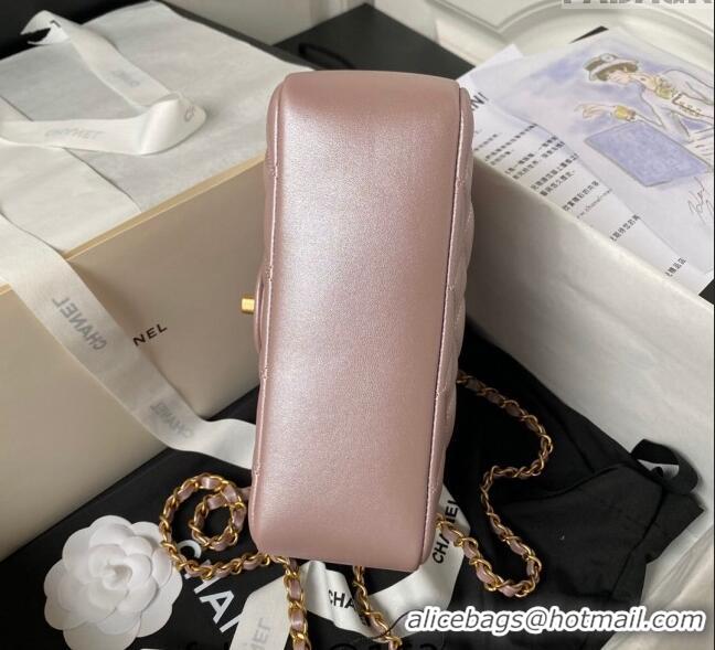 Top Design Chanel Shiny Lambskin Small Flap Bag with Chain and Pearls AS4384 Pink 2024