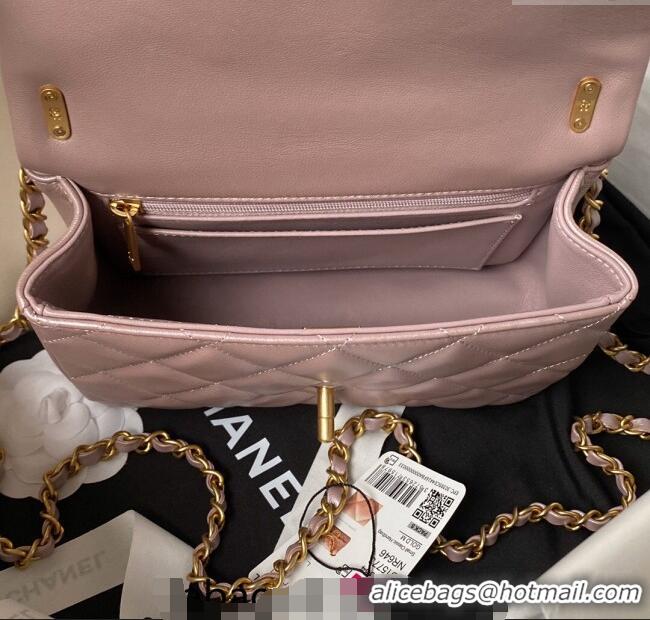 Top Design Chanel Shiny Lambskin Small Flap Bag with Chain and Pearls AS4384 Pink 2024