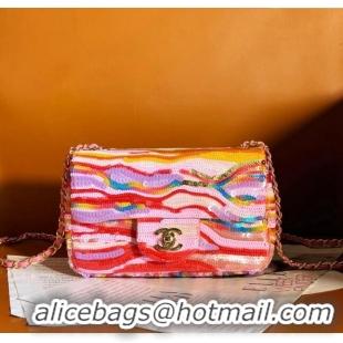 Top Grade Chanel Sequins Mini Flap Bag A69900 Yellow/Purple/Pink 2024