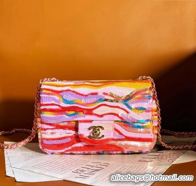 Top Grade Chanel Sequins Mini Flap Bag A69900 Yellow/Purple/Pink 2024