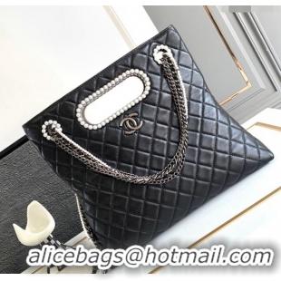 Top Grade Chanel Calfskin Westminsten 31 Bag with Pearls and Chain AS0311 Black 2024