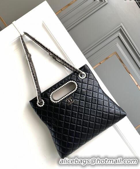 Top Grade Chanel Calfskin Westminsten 31 Bag with Pearls and Chain AS0311 Black 2024