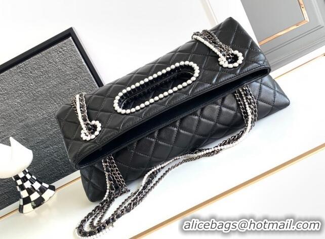 Top Grade Chanel Calfskin Westminsten 31 Bag with Pearls and Chain AS0311 Black 2024