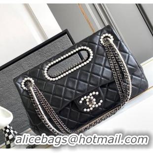 Buy Discount Chanel Calfskin Westminsten Large Flap Bag with Pearls and Chain AS0311 Black 2024