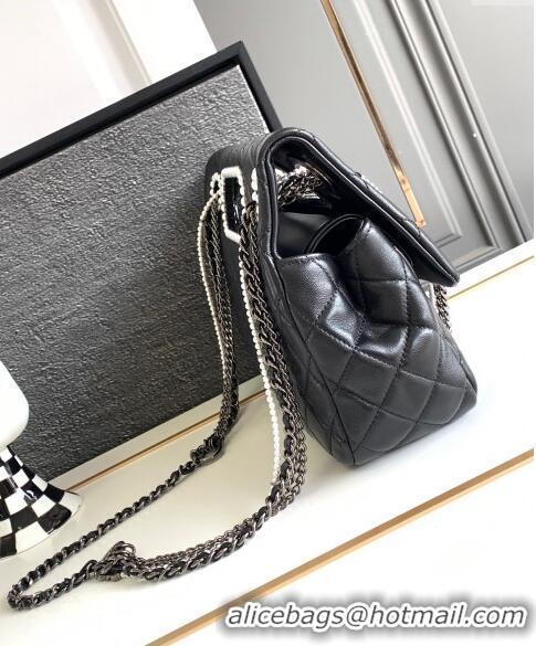 Buy Discount Chanel Calfskin Westminsten Large Flap Bag with Pearls and Chain AS0311 Black 2024