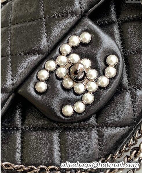 Buy Discount Chanel Calfskin Westminsten Large Flap Bag with Pearls and Chain AS0311 Black 2024