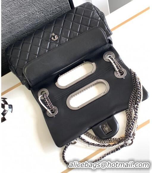 Buy Discount Chanel Calfskin Westminsten Large Flap Bag with Pearls and Chain AS0311 Black 2024