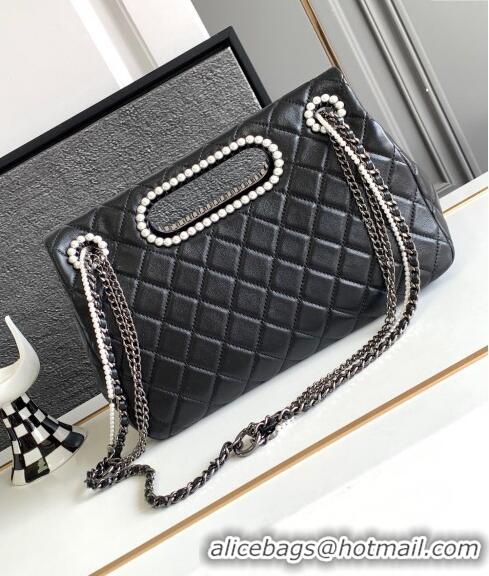 Buy Discount Chanel Calfskin Westminsten Large Flap Bag with Pearls and Chain AS0311 Black 2024