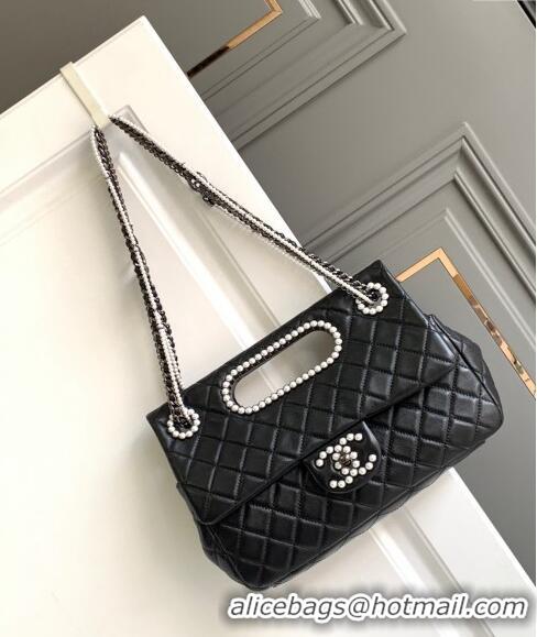 Buy Discount Chanel Calfskin Westminsten Large Flap Bag with Pearls and Chain AS0311 Black 2024