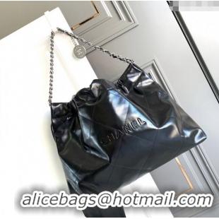 Top Quality Chanel Shiny Calfskin 22 East West Shopping Bag AS4486 Black/Silver 2024