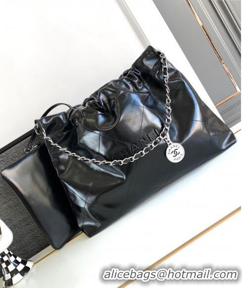 Top Quality Chanel Shiny Calfskin 22 East West Shopping Bag AS4486 Black/Silver 2024