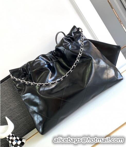 Top Quality Chanel Shiny Calfskin 22 East West Shopping Bag AS4486 Black/Silver 2024