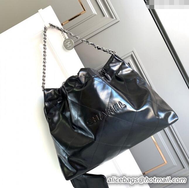 Top Quality Chanel Shiny Calfskin 22 East West Shopping Bag AS4486 Black/Silver 2024