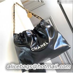 Pretty Style Chanel Shiny Calfskin 22 East West Shopping Bag AS4486 Black/Gold/White 2024