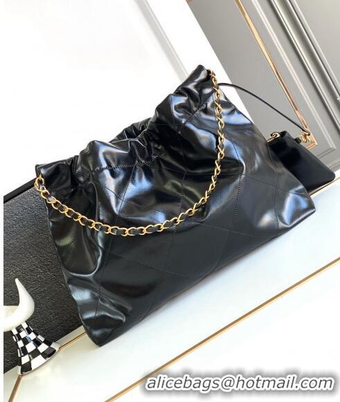 Pretty Style Chanel Shiny Calfskin 22 East West Shopping Bag AS4486 Black/Gold/White 2024