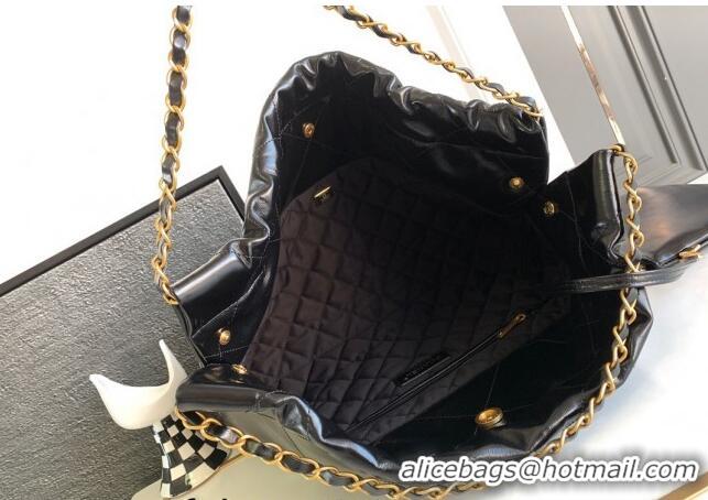 Pretty Style Chanel Shiny Calfskin 22 East West Shopping Bag AS4486 Black/Gold/White 2024