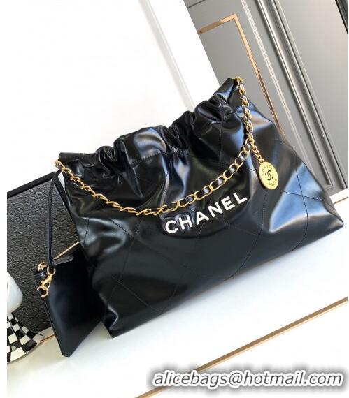 Pretty Style Chanel Shiny Calfskin 22 East West Shopping Bag AS4486 Black/Gold/White 2024