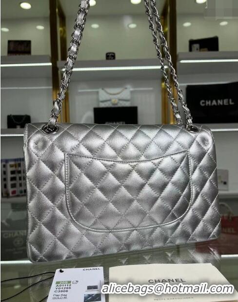 Grade Promotional Chanel Metallic Calfskin Medium Flap Bag A01112 Silver 2024