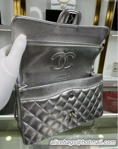 Grade Promotional Chanel Metallic Calfskin Medium Flap Bag A01112 Silver 2024