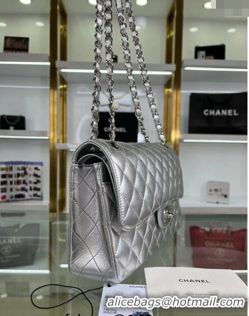 Grade Promotional Chanel Metallic Calfskin Medium Flap Bag A01112 Silver 2024