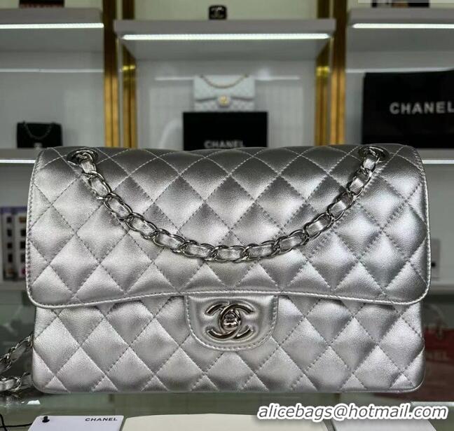 Grade Promotional Chanel Metallic Calfskin Medium Flap Bag A01112 Silver 2024