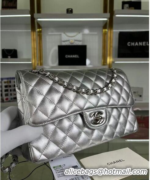 Grade Promotional Chanel Metallic Calfskin Medium Flap Bag A01112 Silver 2024