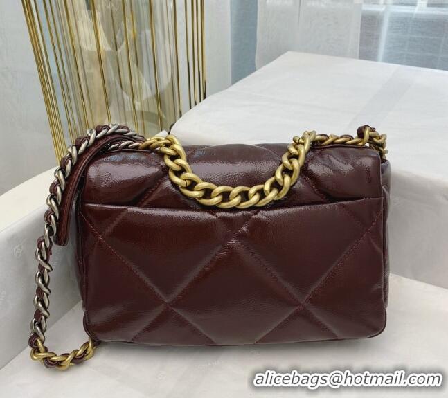 Discount Chanel 19 Shiny Crinkle Calfskin Small Flap Bag AS1160 Burgundy 2024