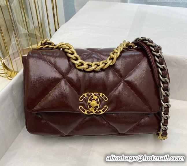 Discount Chanel 19 Shiny Crinkle Calfskin Small Flap Bag AS1160 Burgundy 2024