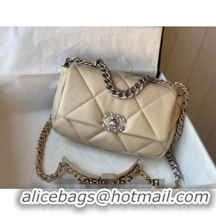 Super Quality Chanel 19 Shiny Lambskin Small Flap Bag AS1160 Beige/Silver 2024