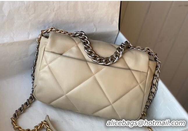 Super Quality Chanel 19 Shiny Lambskin Small Flap Bag AS1160 Beige/Silver 2024