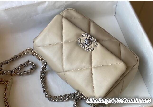 Super Quality Chanel 19 Shiny Lambskin Small Flap Bag AS1160 Beige/Silver 2024