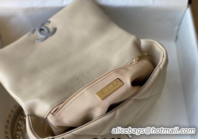 Super Quality Chanel 19 Shiny Lambskin Small Flap Bag AS1160 Beige/Silver 2024